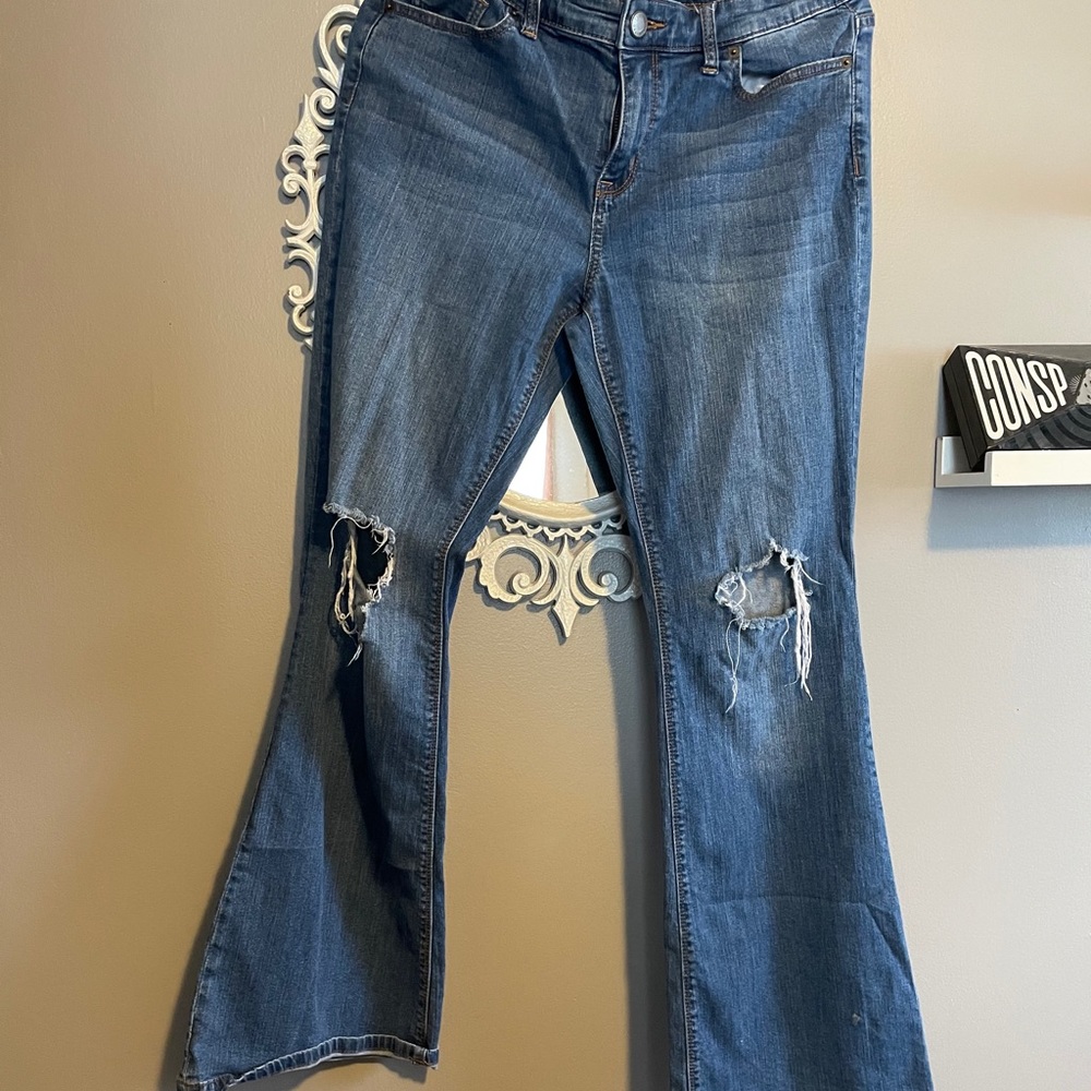 Distressed High Waisted Flare Jeans